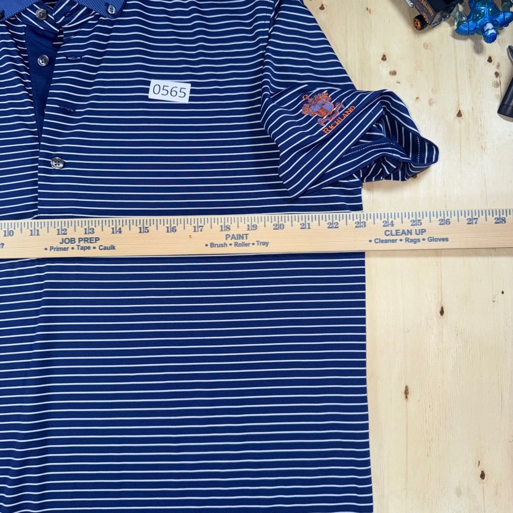 Greyson Mens L Golf Polo Shirt Blue White Stripe Performance Richland Logo - Picture 4 of 5